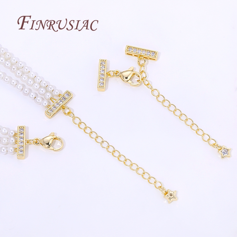 Pearl Trim Chain - 18K ゴールドメッキ 3 列パールネックレスコネクター、ジュエリー作成用品 DIY アクセサリー用ロブスタークラスプ付き延長チェーン