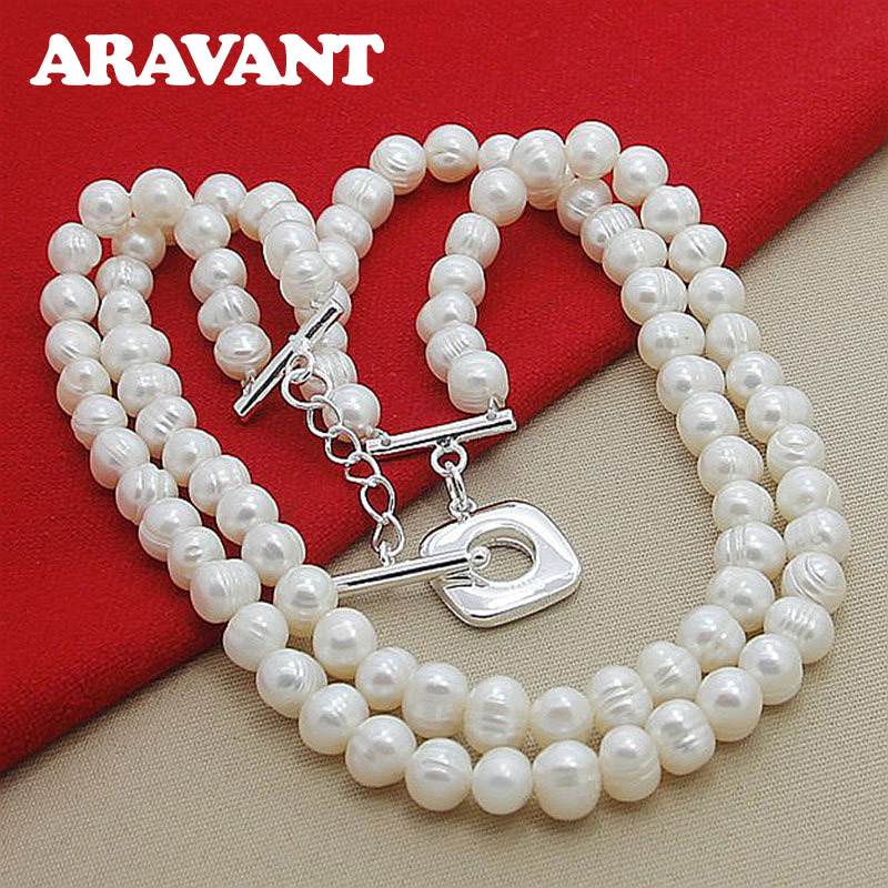 Pearl Trim Chain - Aravant-女性用ダブルレイヤーパールネックレス,925シルバーチェーン,ウェディングジュエリー