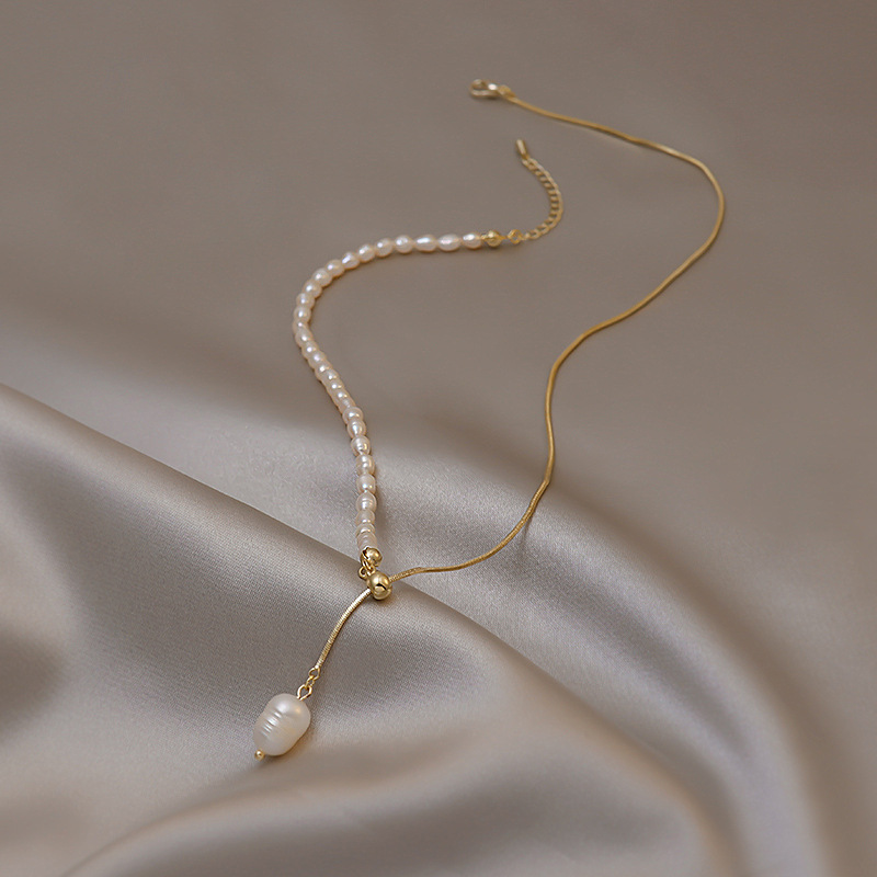 Pearl Trim Chain - 100% 天然淡水パール 14 K ゴールド充填トレンディな女性のペンダントネックレスジュエリー女性のためのスネークチェーン色あせなし