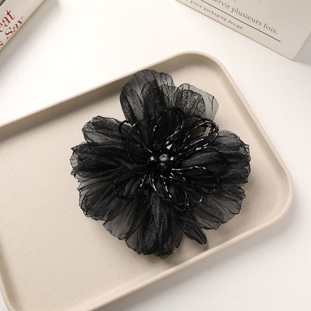 Crystal Mesh Fabric - オーガンザ生地の花のパッチ、ビーズの花、繊細なデザインの生地の花のコサージュ、クリスタル装飾、手作りの花のアップリケ