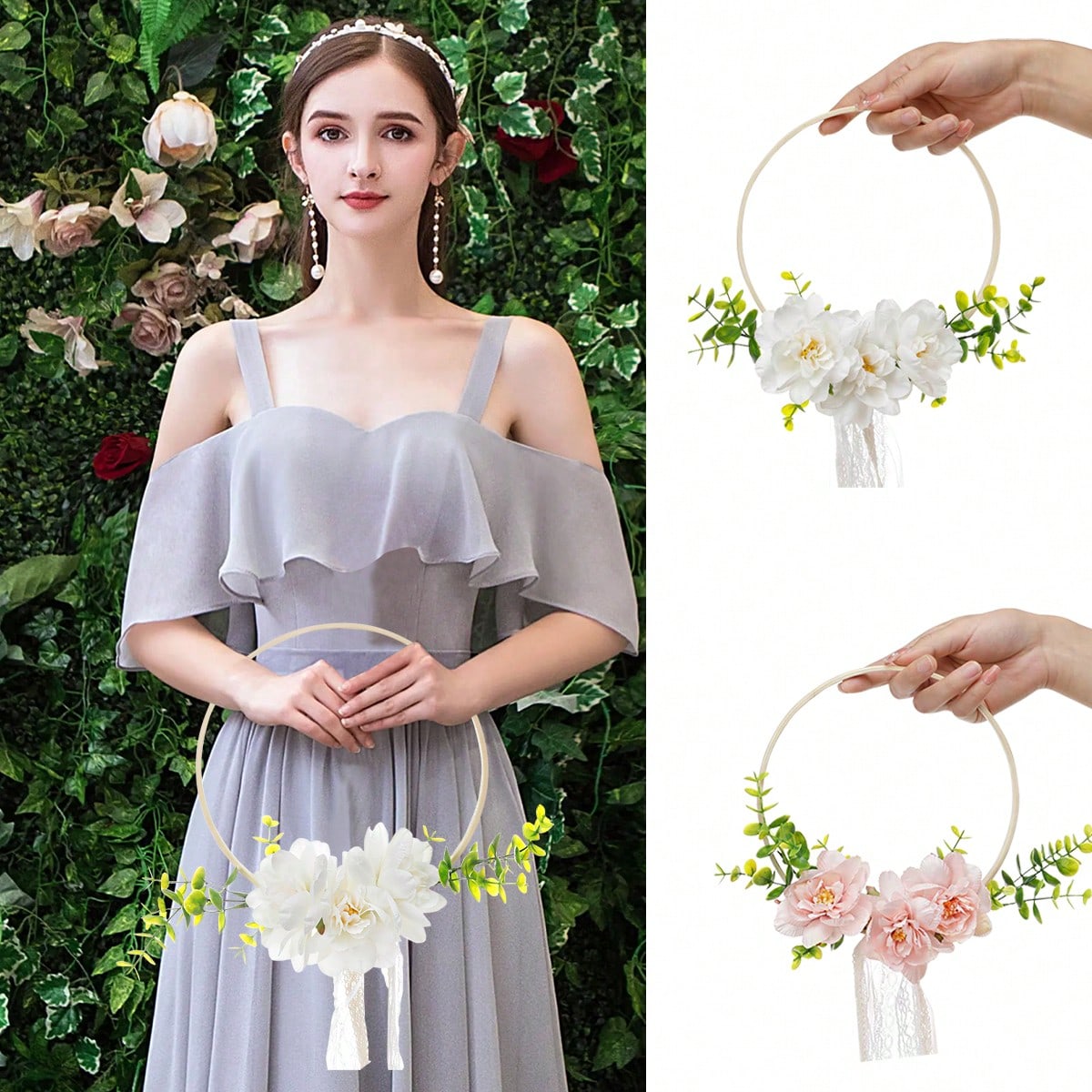 1個入り ウェディングラウンド竹製フラワーリース、西洋風ウェ - Tassel Fringe Trim のレビューと価格