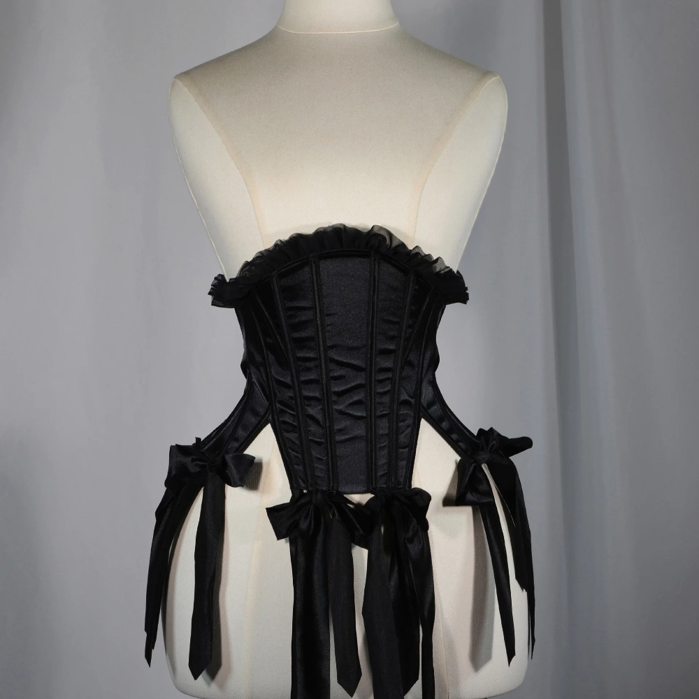 女性用ブラックコルセットビスチェ、レースアップボーン入りウエ - Tassel Fringe Trim のレビューと価格