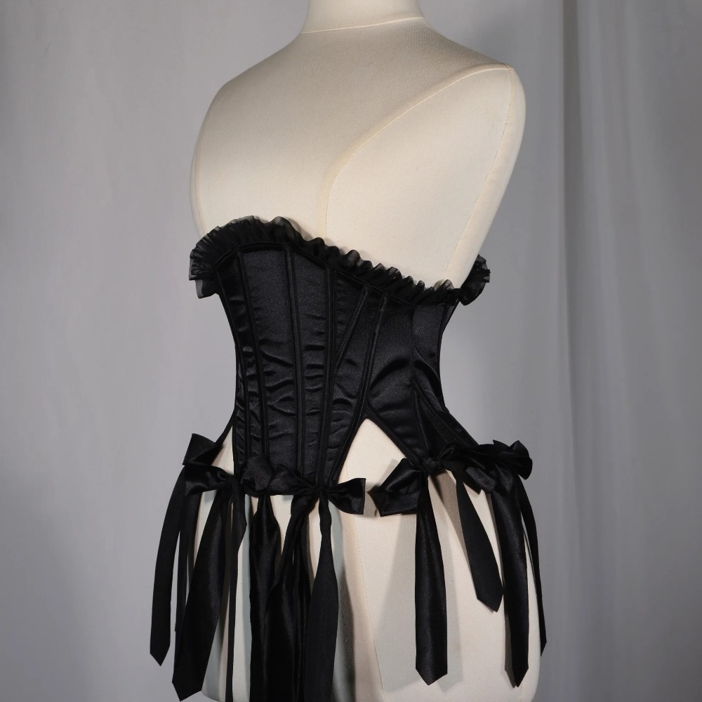 女性用ブラックコルセットビスチェ、レースアップボーン入りウエ - Tassel Fringe Trim のレビューと価格
